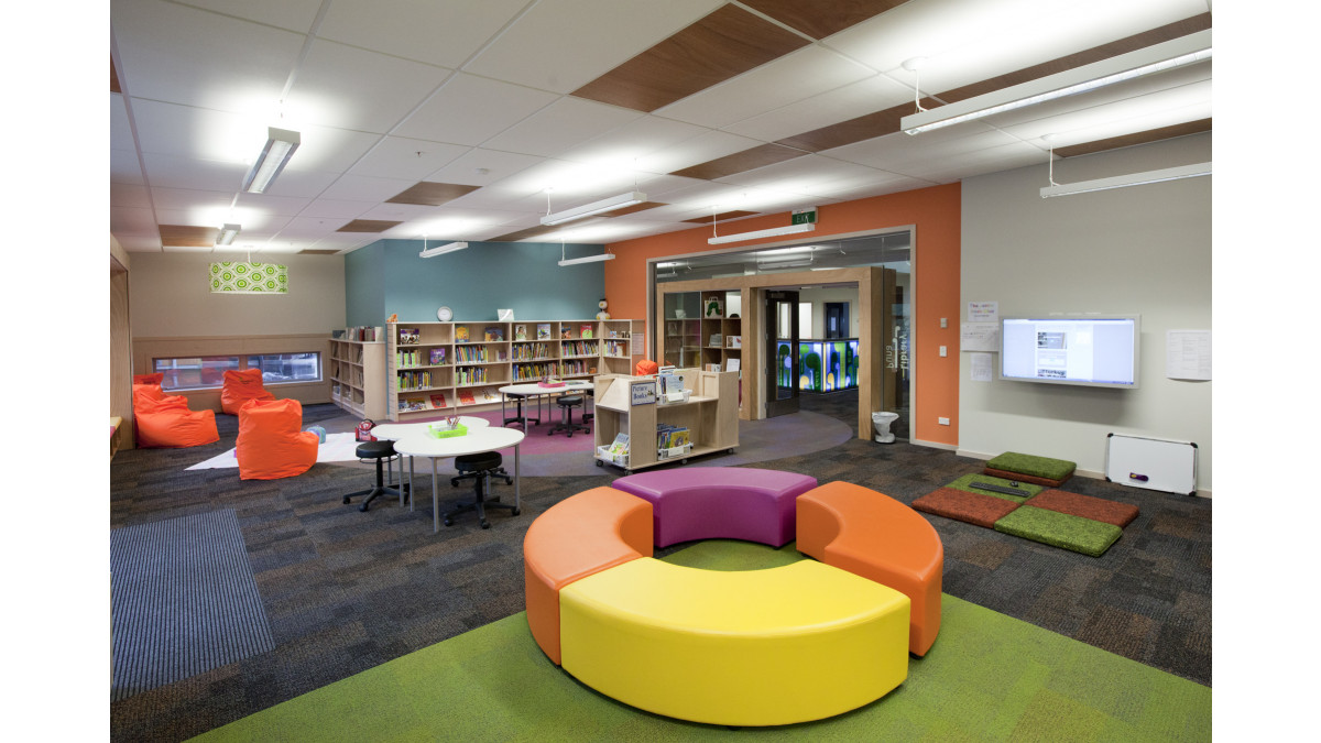 Amesbury School uses colour in communal spaces to welcome in students and staff.