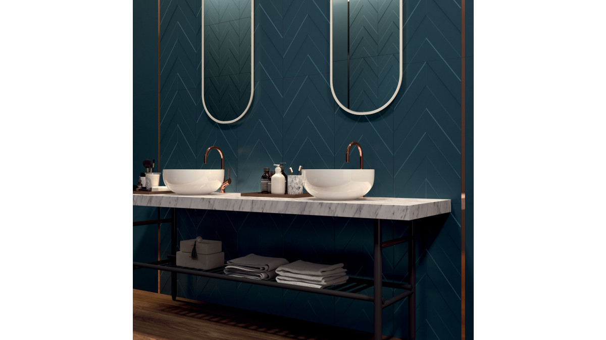 4D Chevron Deep Blue 400 x 800mm.