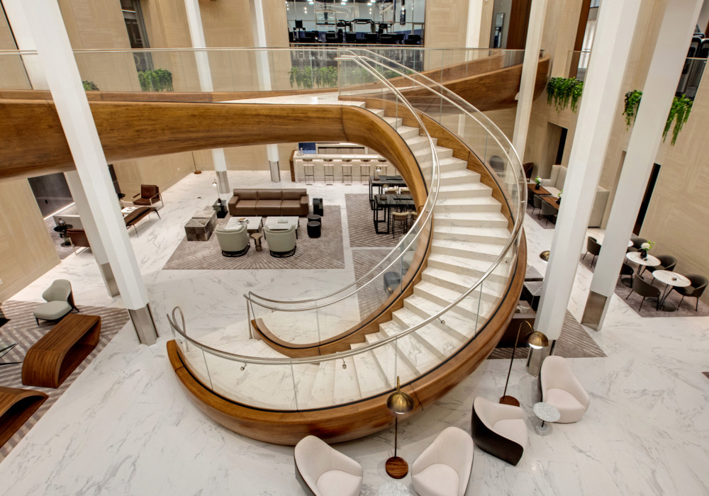 Stunning Curved Glass Staircase for The Waterline Club