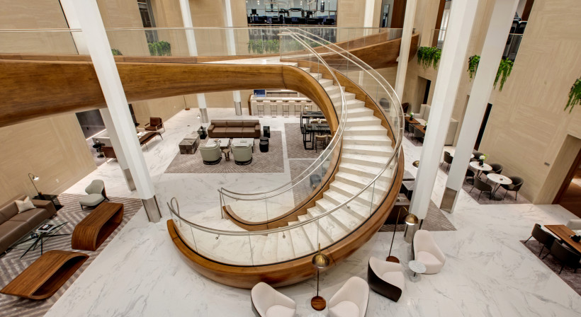Stunning Curved Glass Staircase for The Waterline Club