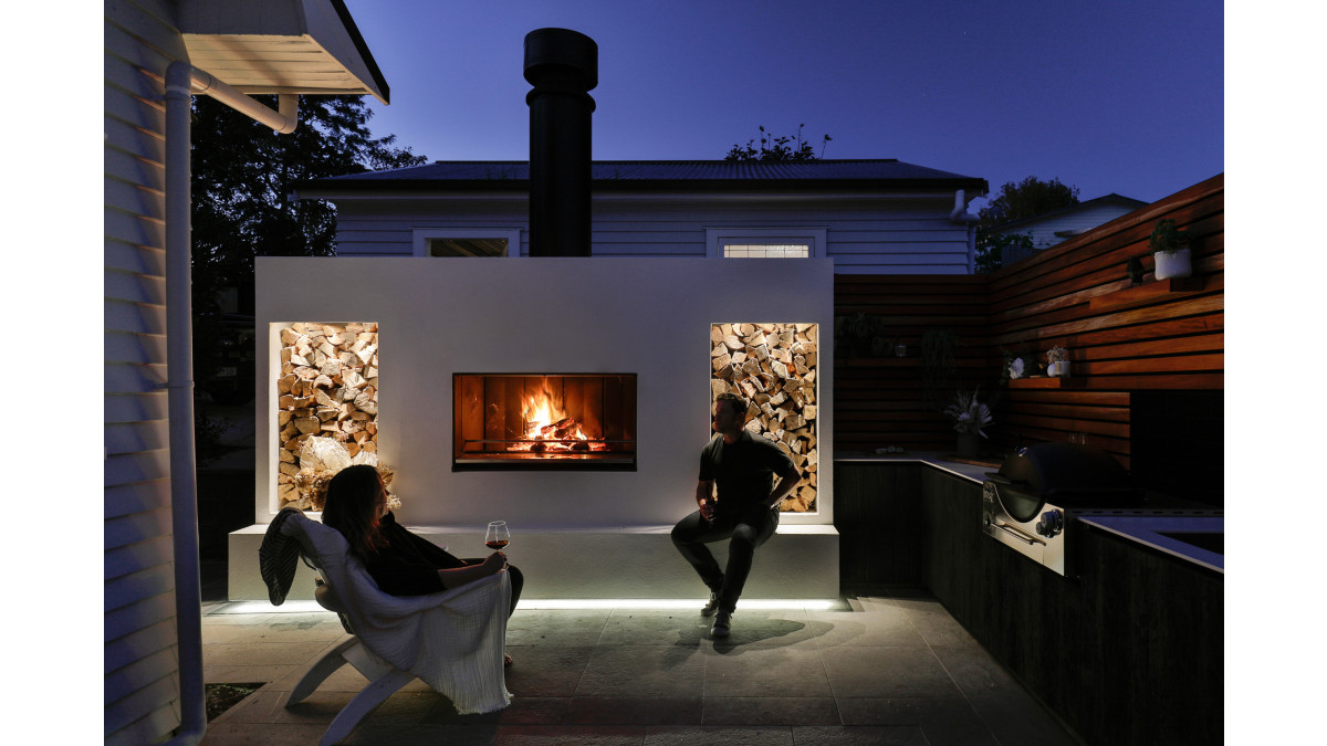 Alexander Place by Love Kitchens featuring the Escea EK1250 Outdoor Fireplace Kitchen.