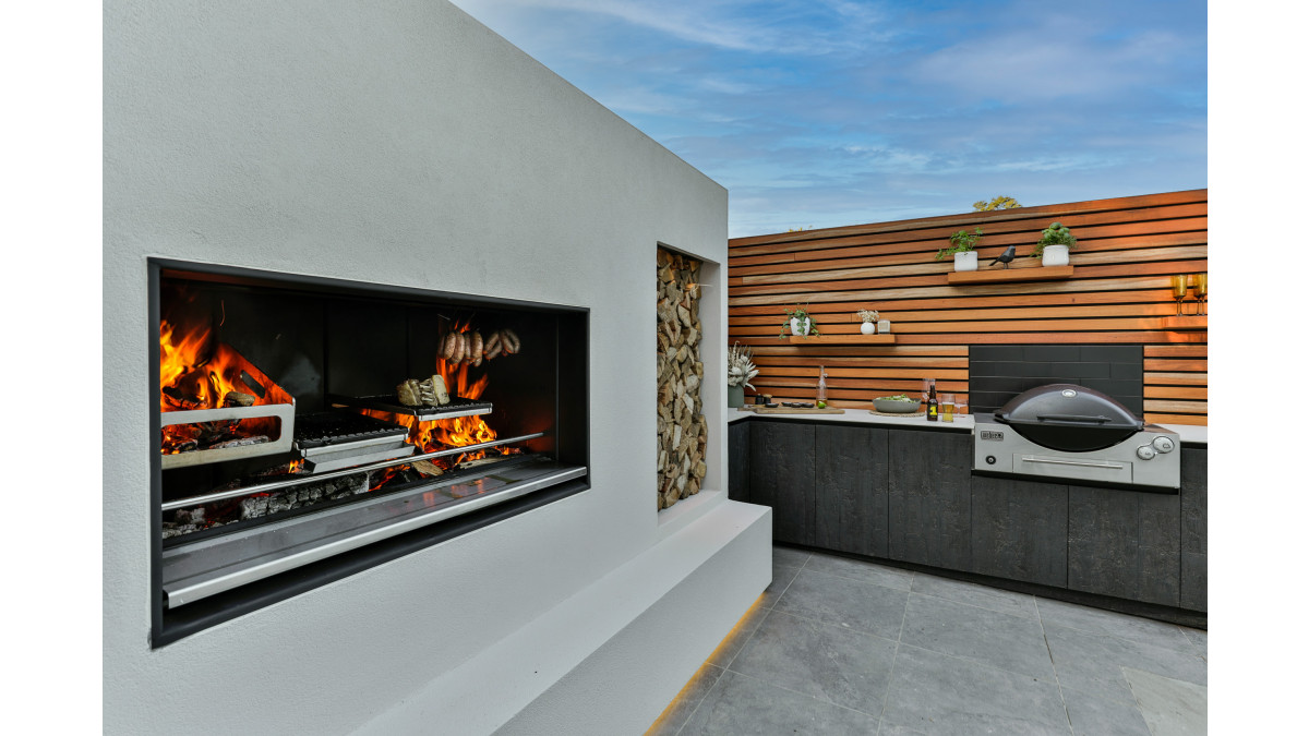 Alexander Place by Love Kitchens featuring the Escea EK1250 Outdoor Fireplace Kitchen.