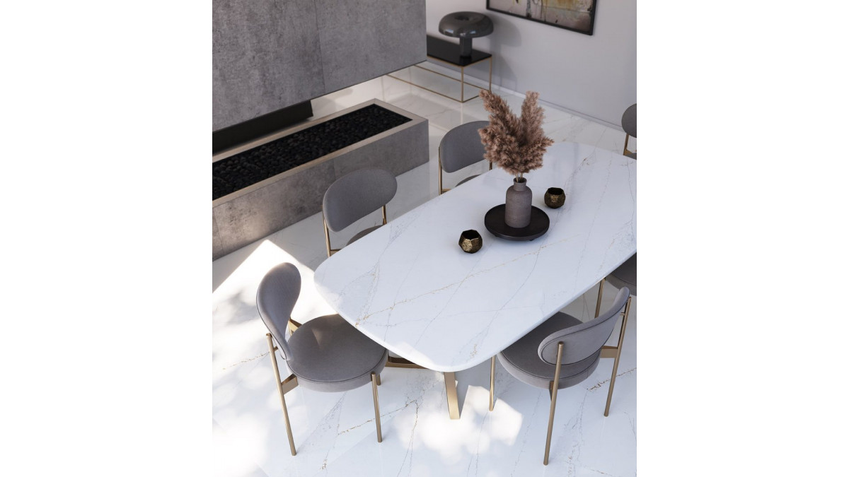 Flooring and Table Top in Silestone, Ethereal – made with HybriQ+ technology.