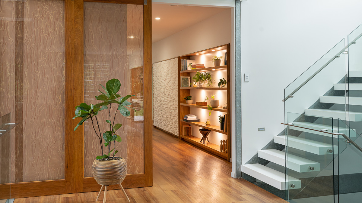 Staircase — Staron Solid Surface, Cupboard doors — Mario Romano Walls, Hallway doors — Acrylic Couture
