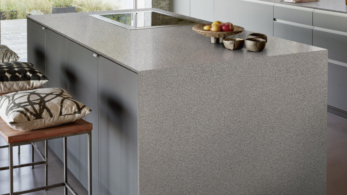 Corian Pebble Terrazzo kitchen island.