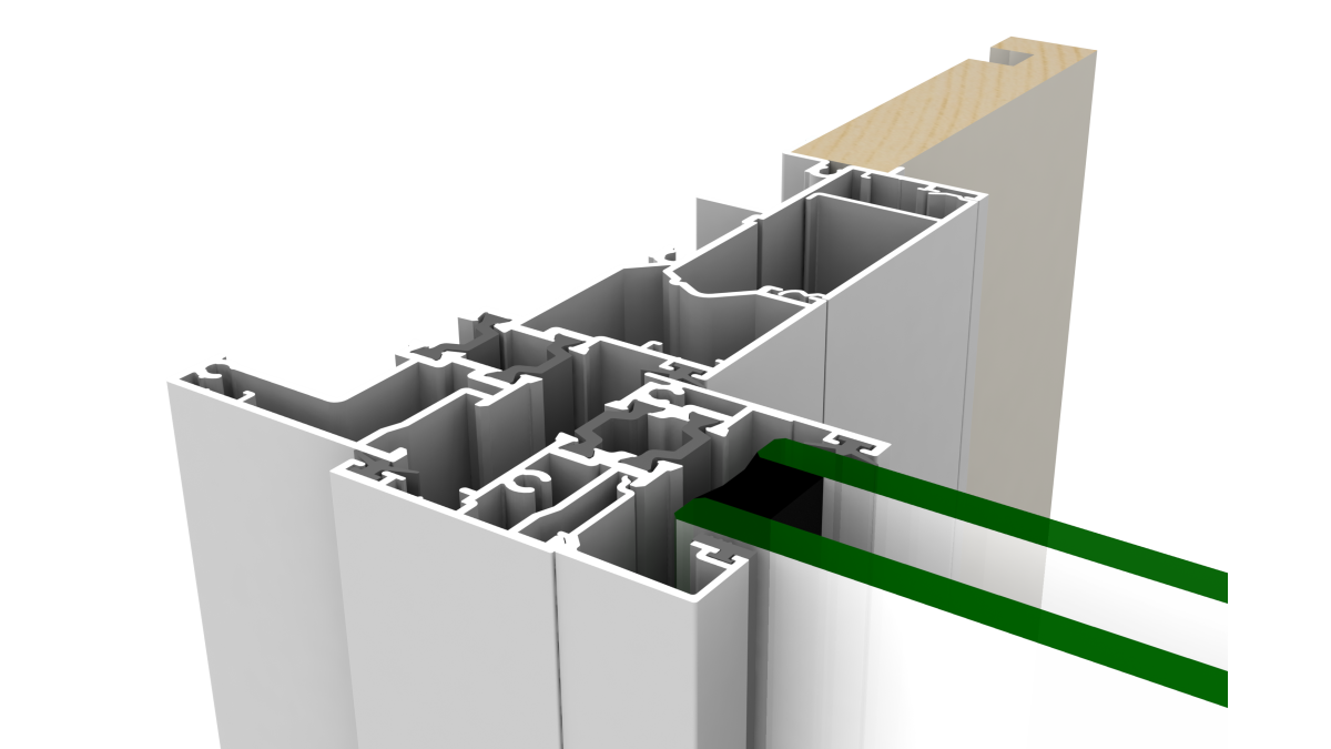 Closed position — sliding door jamb and door stile.