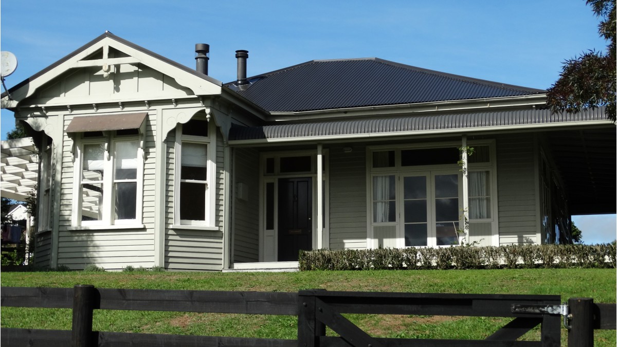 True Oak Corrugate roof including a low pitch verandah. 