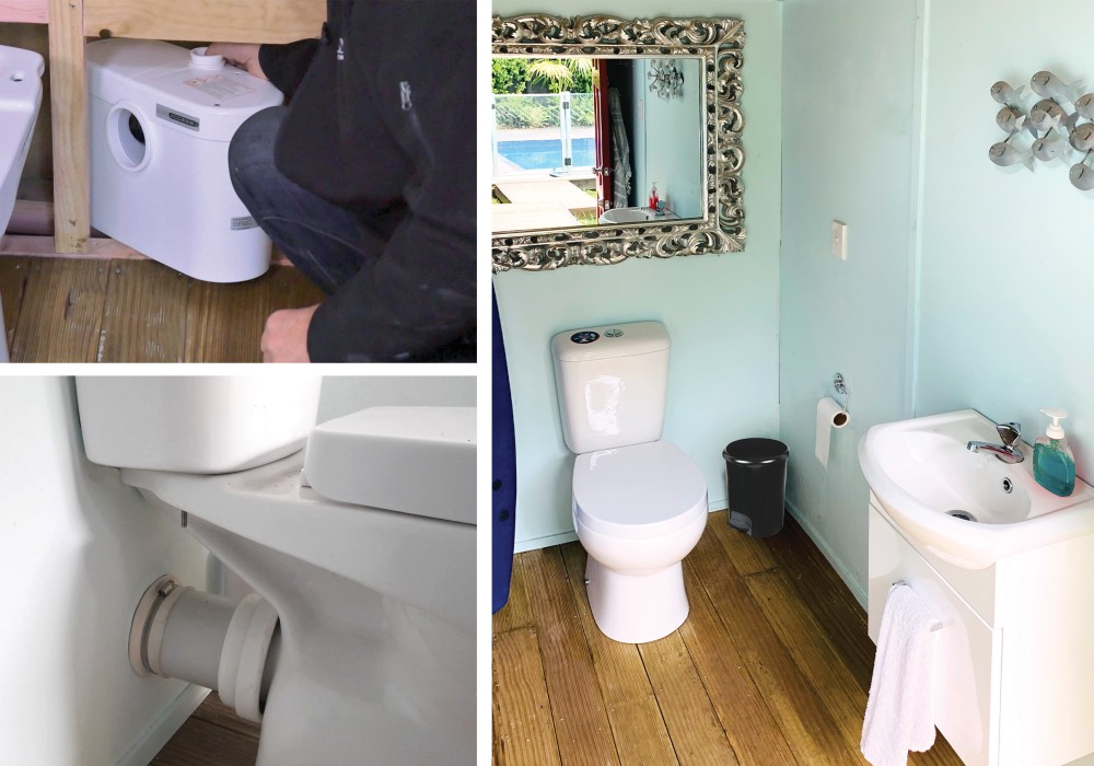 Poolside Shed Transformed into Outdoor Powder Room with Saniflo