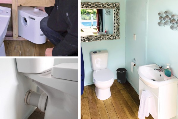 Poolside Shed Transformed into Outdoor Powder Room with Saniflo