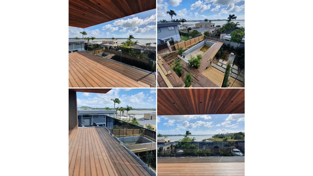 Mid-Install Residential Balcony + Pool Deck Renovation<br />
Deck Surfaces: ResortDeck (Cedar Canopy)<br />
Deck Frame: Timber Sub-frame<br />
Deck Design: Outdure DeckPlanner Software