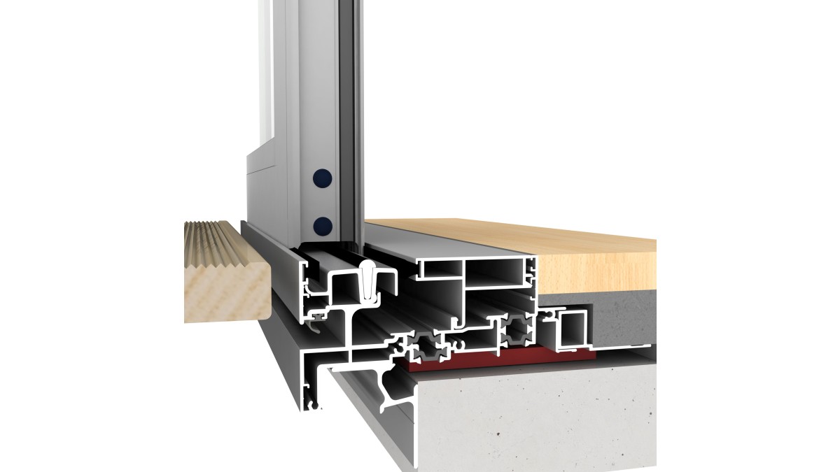 Sectional view of Metro Series ThermalHEART® sliding door flush sill.
