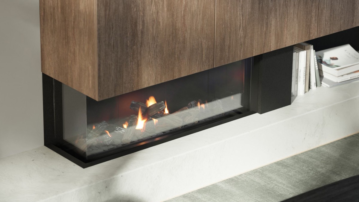 Escea DN1150 Corner Gas Fireplace Surround Freedom.