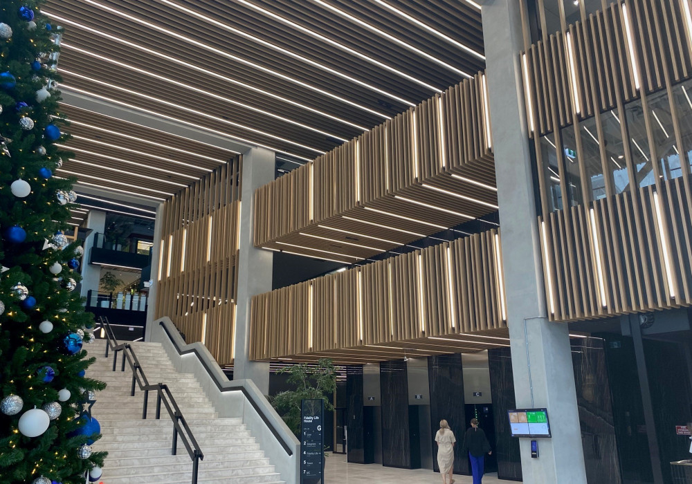 Eye-Catching Woodgrain-Coated Aluminium Battens for Te Aukati Atrium