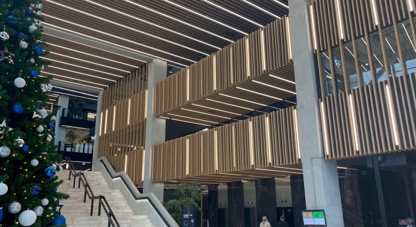 Eye-Catching Woodgrain-Coated Aluminium Battens for Te Aukati Atrium