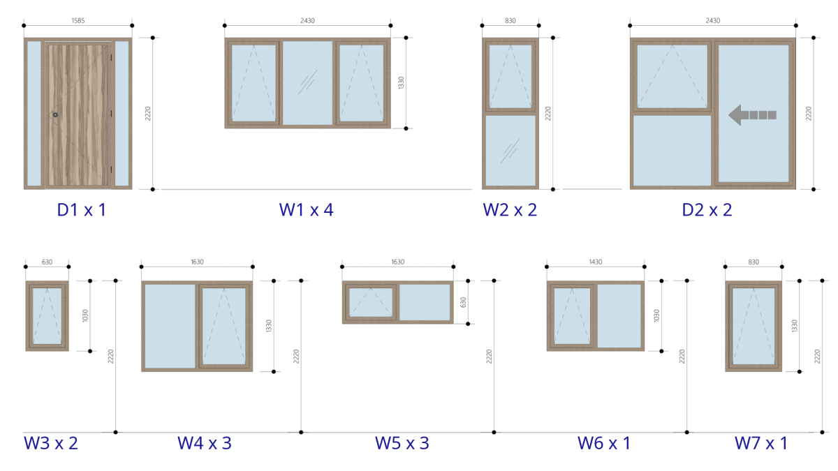 Window schedule for the model house.