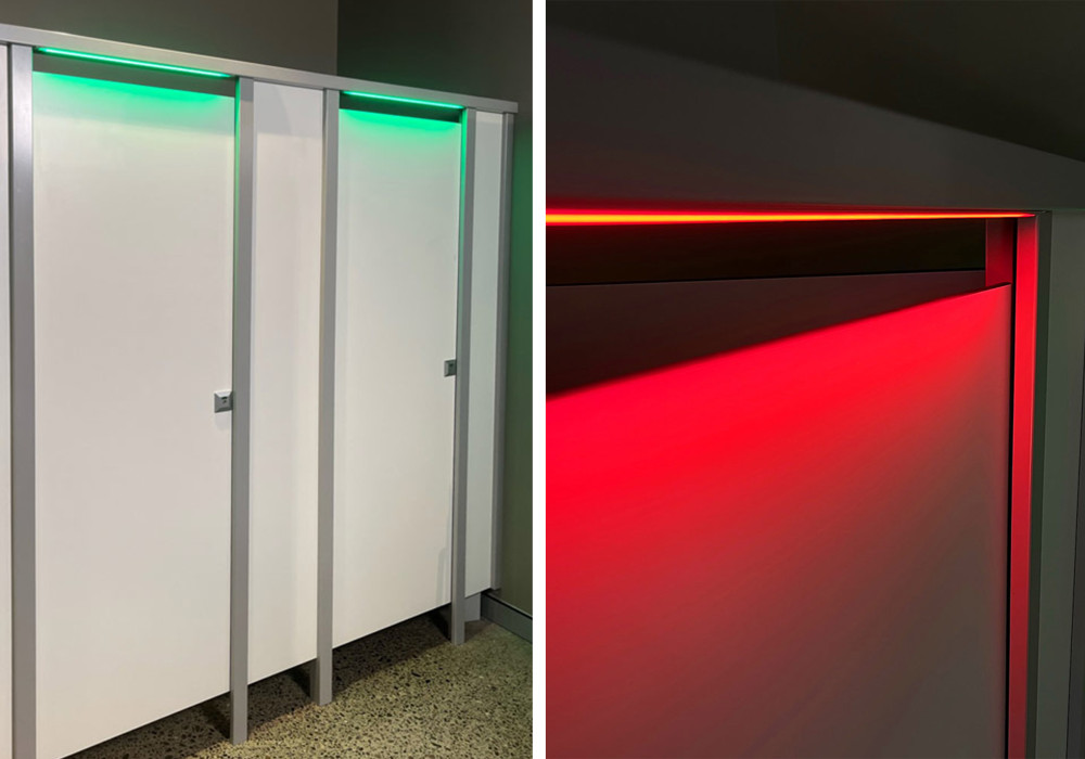 New Occupancy Lights Help Quickly Identify Available Cubicles in Busy Bathrooms