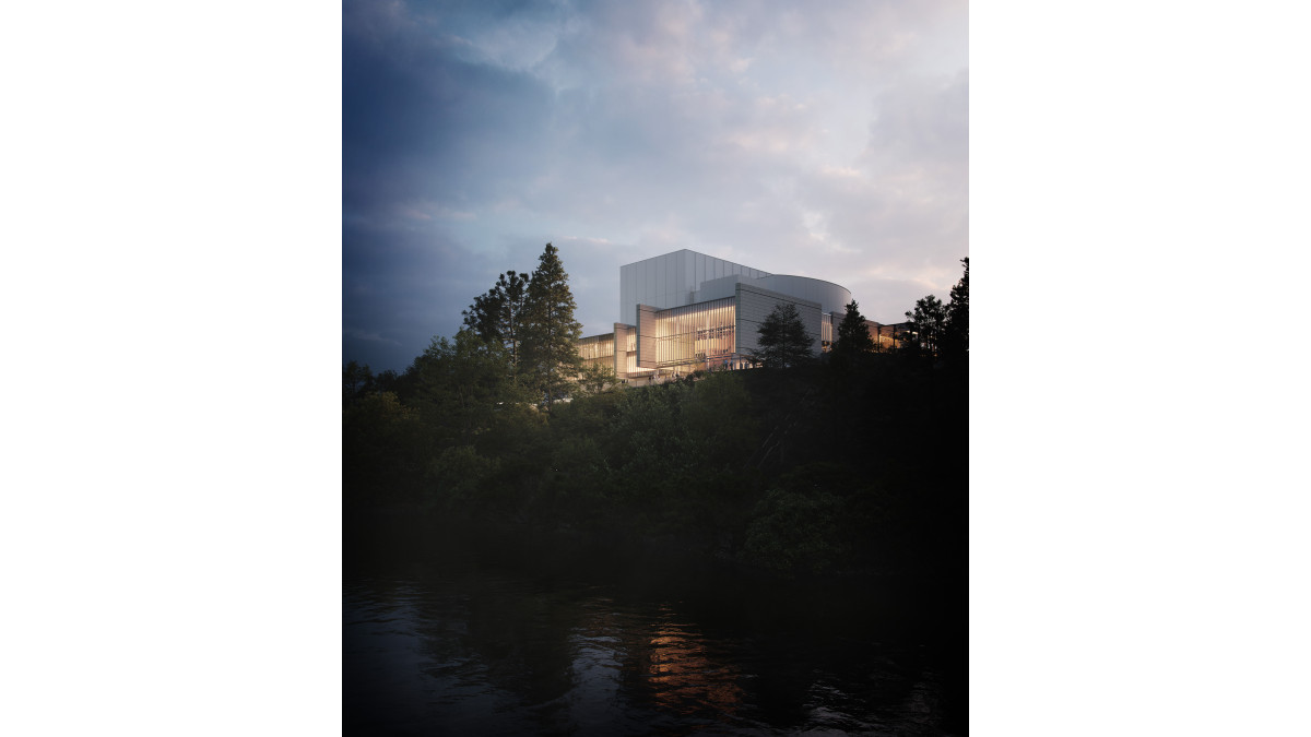 A southerly view of the new theatre as it will look from across the Waikato River.