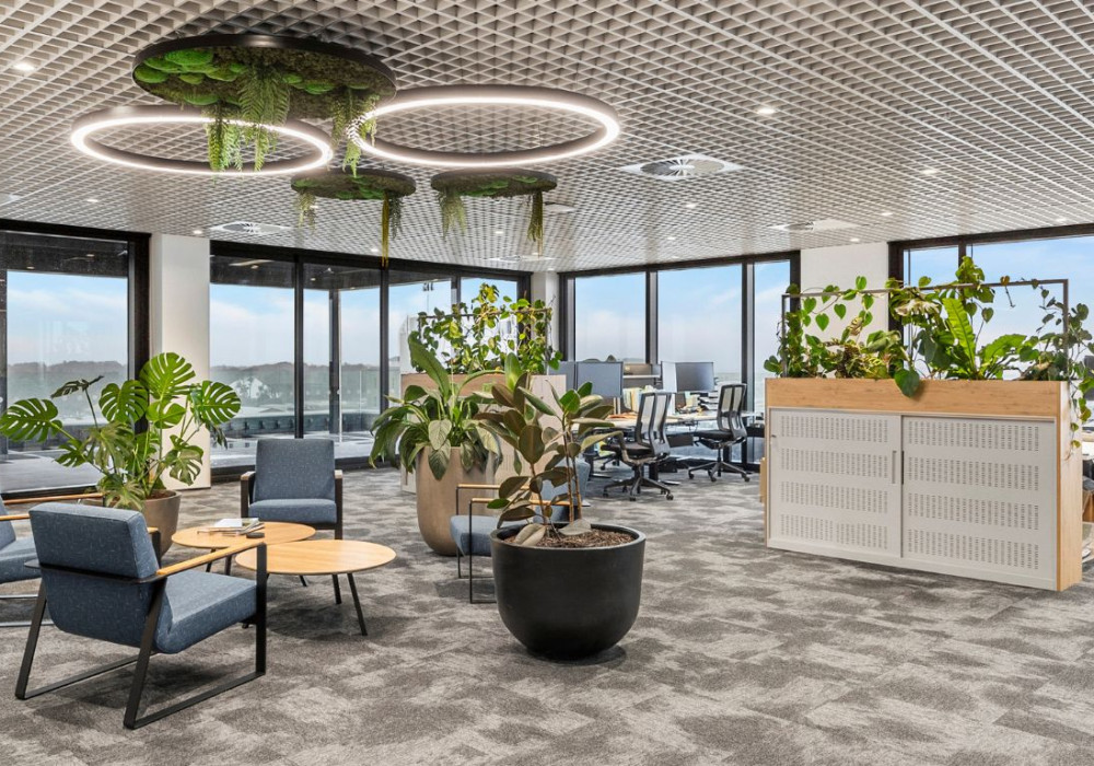 Carpet Tiles Bring an Organic Touch to an Industrial Interior