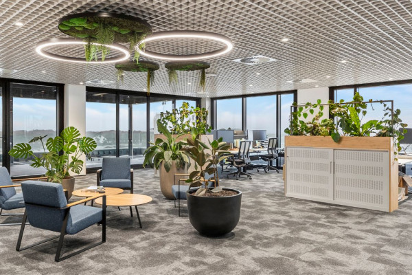 Carpet Tiles Bring an Organic Touch to an Industrial Interior