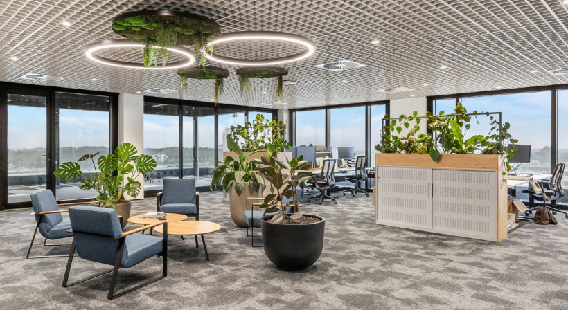 Carpet Tiles Bring an Organic Touch to an Industrial Interior