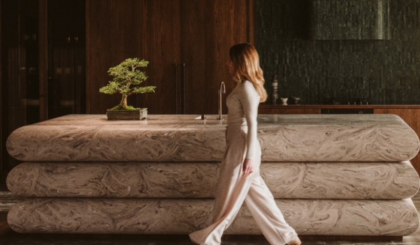 Tantalising Brutalism: A Kitchen of Grandeur and Craft Featuring a Bespoke Corian Island