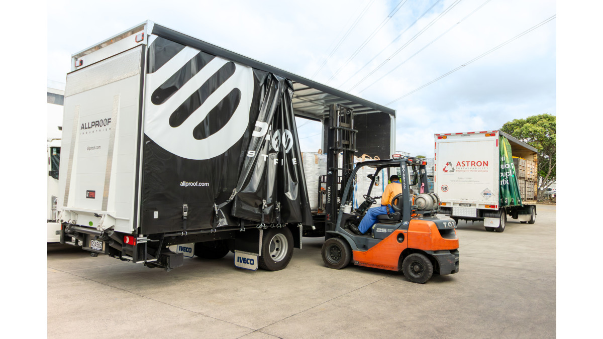 Recycled material being loaded onto Allproof truck.