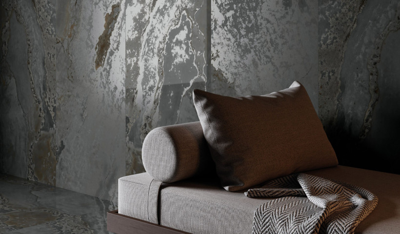 Bring Drama to Interiors with New Large Format Porcelain Tiles with an Eye-Catching Metallic Sheen