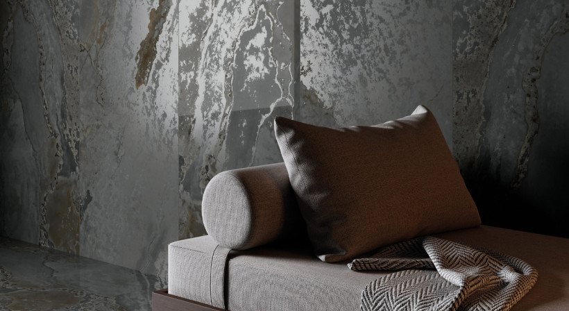 Bring Drama to Interiors with New Large Format Porcelain Tiles with an Eye-Catching Metallic Sheen