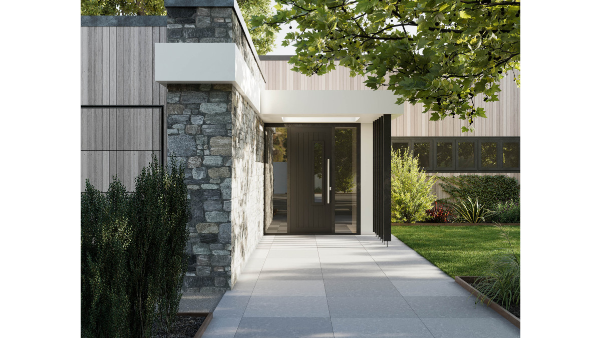 Silver anodised Porta handle on a Latitude Plus entrance door.