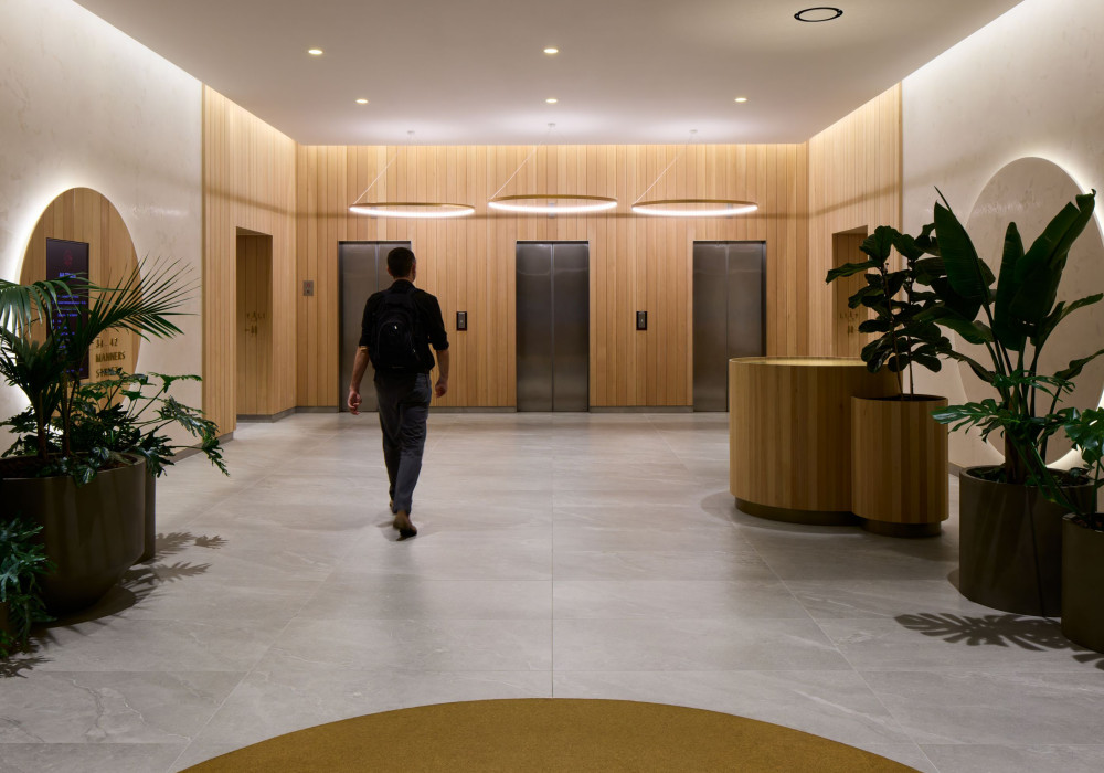 Tiles Create a Refined Look for AIA Tower Lobby Renovation