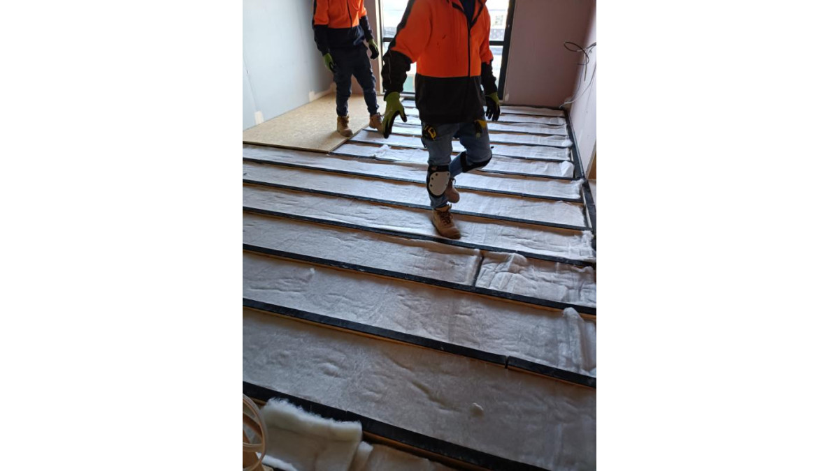 The SoundDown installation team installed the system unit by unit to allow other trades in quickly.