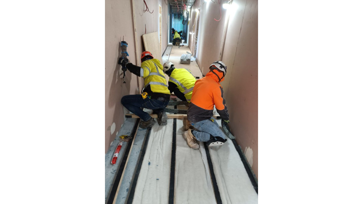 The SoundDown installation team worked in with other trades to help keep the project on schedule. 