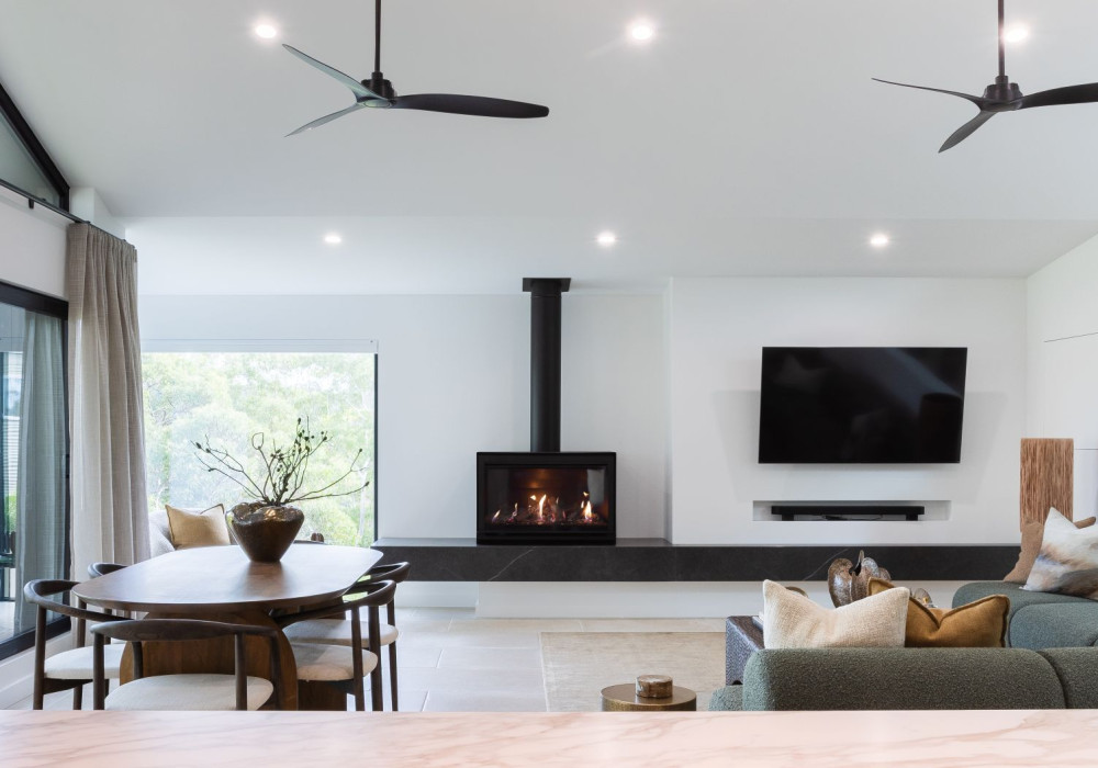 Freestanding Fireplace Brings Ambience to an Intergenerational Renovation