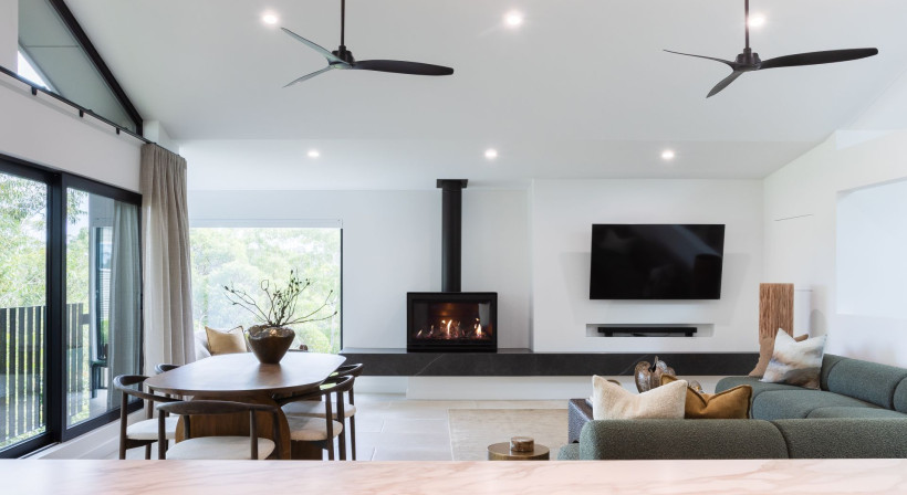 Freestanding Fireplace Brings Ambience to an Intergenerational Renovation