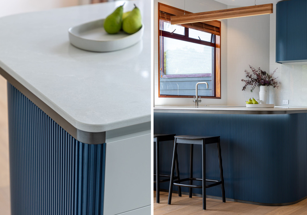Curved, Textured Cabinetry for Cockle Bay Kitchen