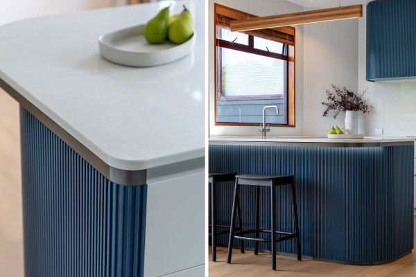 Curved, Textured Cabinetry for Cockle Bay Kitchen