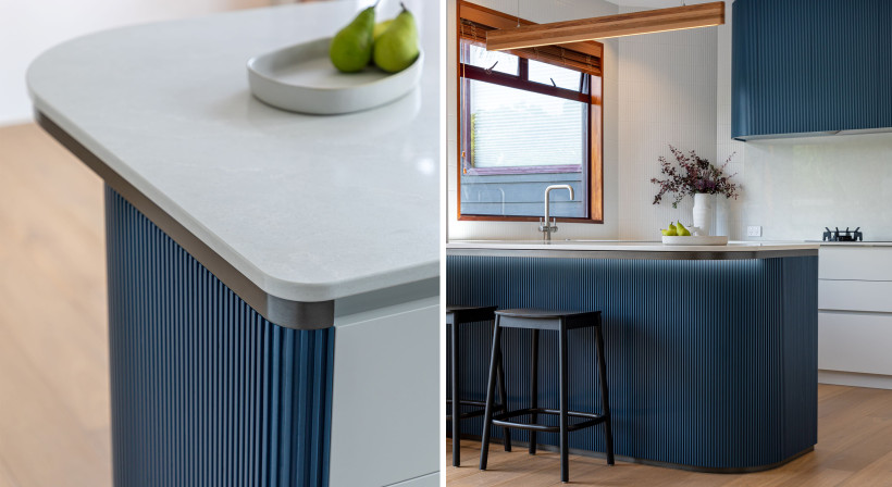 Curved, Textured Cabinetry for Cockle Bay Kitchen