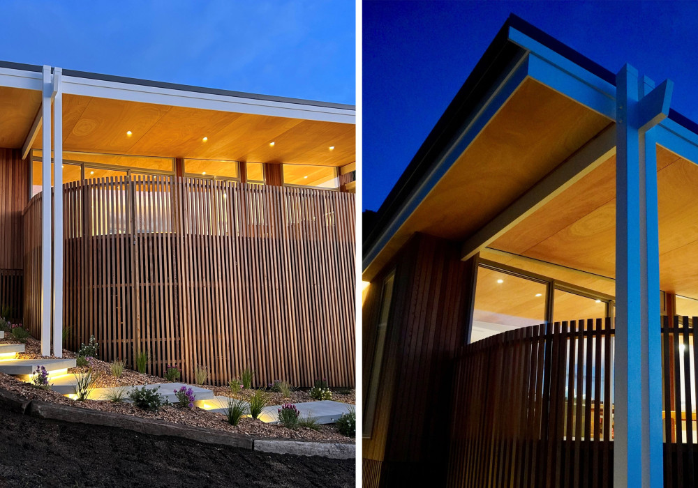 Marine Gaboon Soffits Make a Sheltered Outdoor Space for Villa Thomas Project