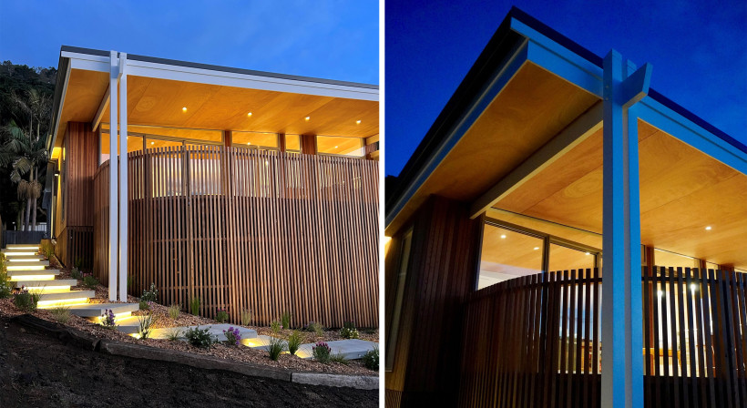 Marine Gaboon Soffits Make a Sheltered Outdoor Space for Villa Thomas Project