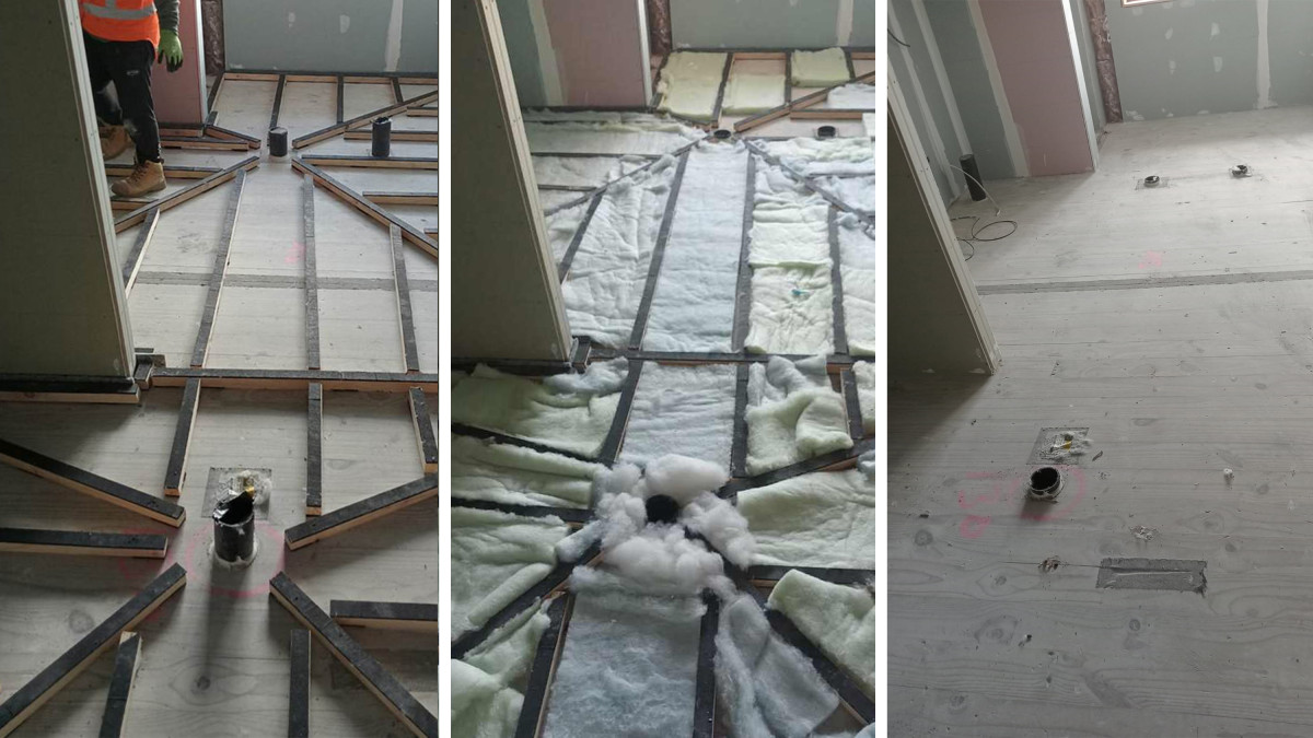 For the sluice room, the battens were loose laid around services and drainage points.