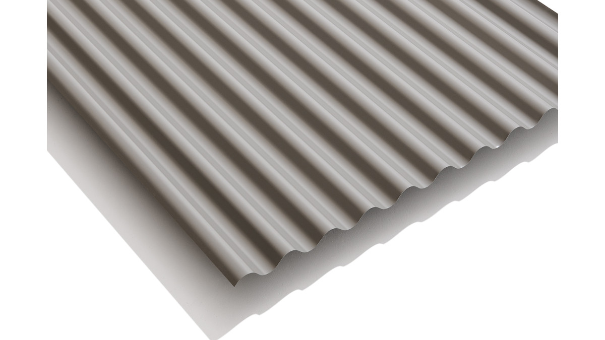 True Oak Corrugate in Sandstone Grey.