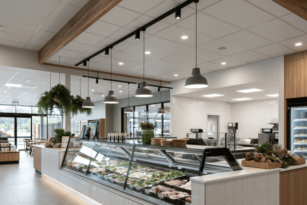 Fenta Ceiling Tiles Showcase Freshness in Supermarket Delicatessens 