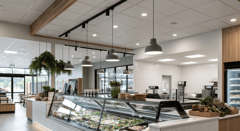 Fenta Ceiling Tiles Showcase Freshness in Supermarket Delicatessens 