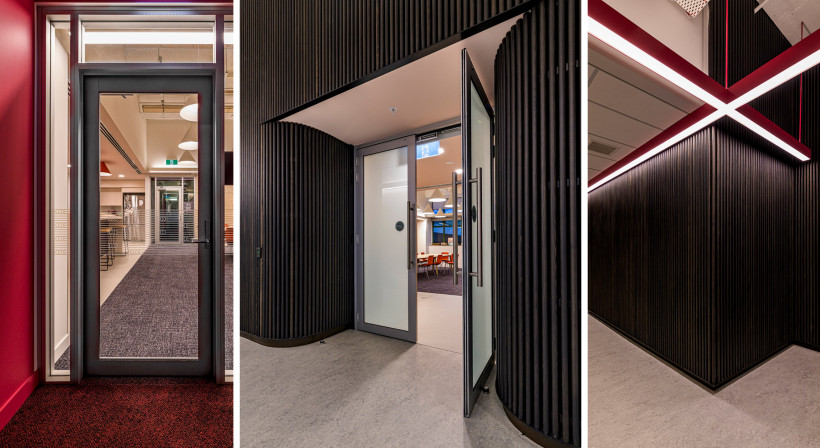 Bespoke Curved Timber Feature Wall Contributes to Calm and Welcoming Campus Atmosphere 