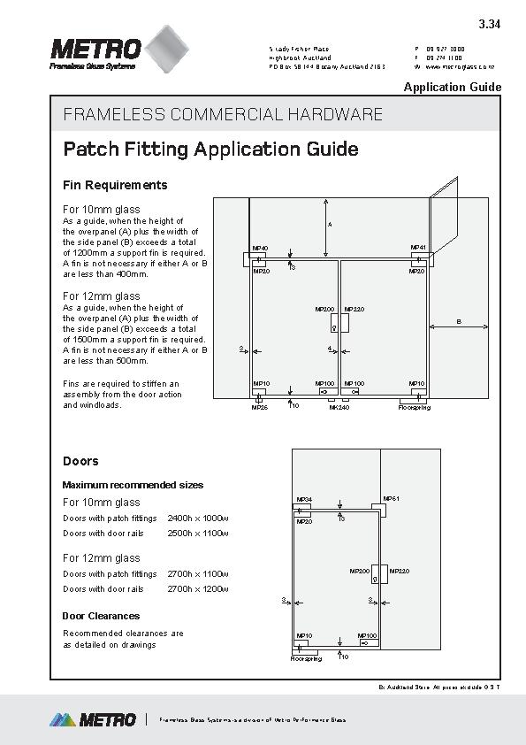 Drawings For Patch Fittings And Floor Springs By Metro Frameless