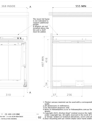 INSTALLATION DRAWING CE 400 220BM CONCELO ENTRO 400 2 X 20L BLUM MERIVOBOX ISSUE 02 pdf